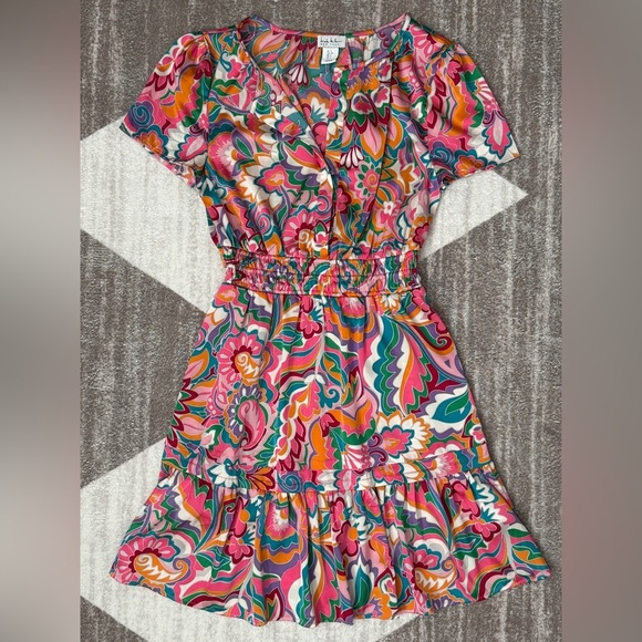 Nicole Miller Dresses & Skirts - Nicole Miller Floral Ruffled Satin Mini Dress